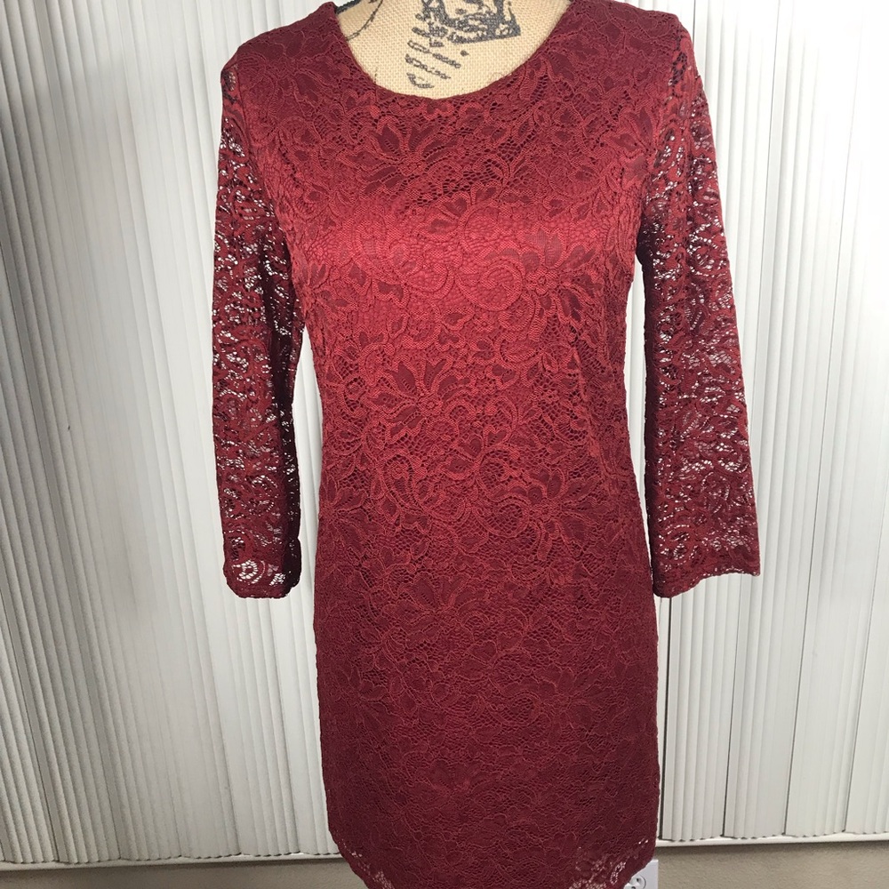 F21 Burgundy Party Lace Dress
